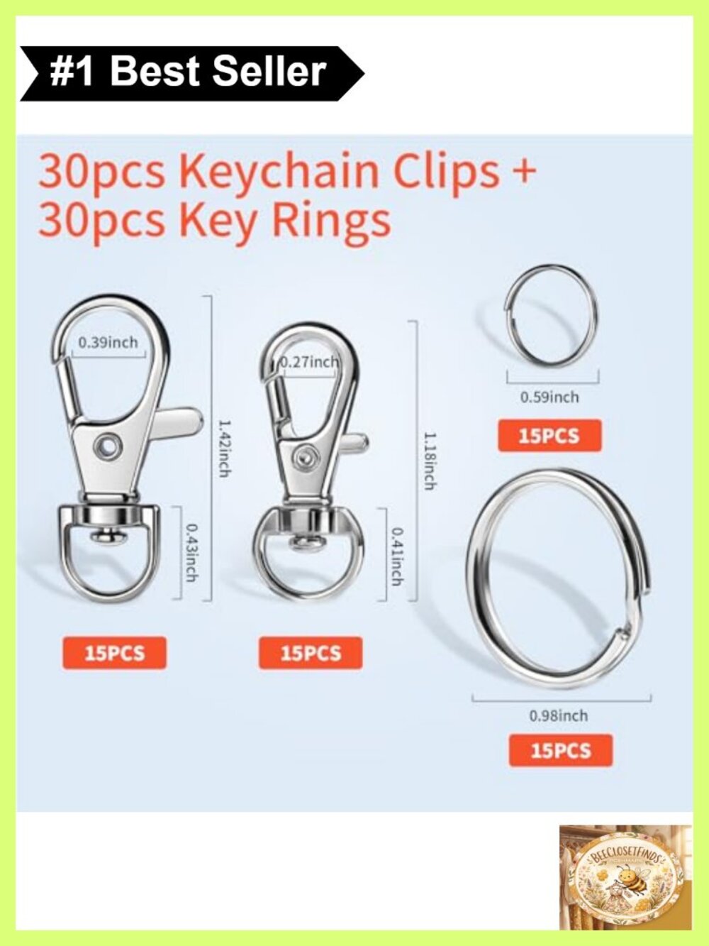 60 Pc Swivel Snap Hooks Key Rings Keychain Making Kit Metal Split Rings - Picture 2 of 6